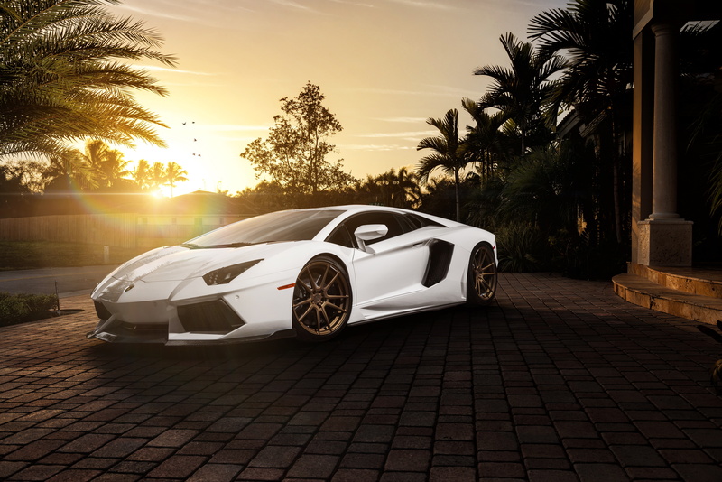 sun, sunlight, mansion, palm tree, plant, Lamborghini, no people, sunset, LP700-4, white, tropical climate, palm trees, sky, coupe, outdoors, motor vehicle