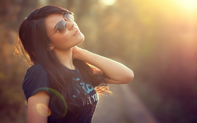 carefree, sunset, lens Flare, focus on foreground, one Young Woman Only, brunette, adult, healthy Lifestyle, summer, long Hair, shirt, hipster, beautiful