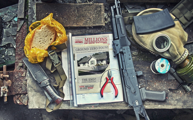 knife, rifle, 1080P, no people, Stockpocalypse Challenge, large group of objects, still life, communication, old, container, obsolete, abandoned, text