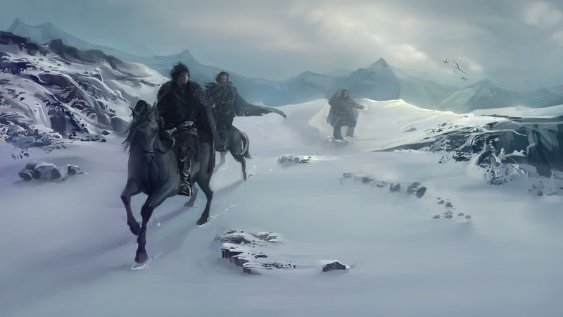 three, horse, season 5, men, A Song of Ice and Fire, Game of Thrones, snowfield, fantasy, riding, Jon Snow, 4K, running, dragon, Best TV Series of 2015