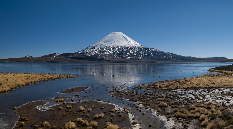 volcano, 1080P, nature, mountains, Chile, snowy peak, national park, photography, lake, blue, landscape