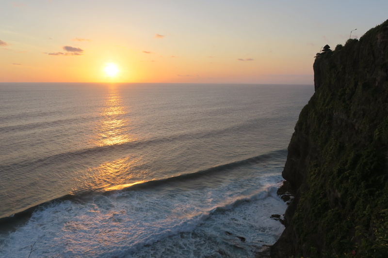 sun, tranquility, dusk, beauty in nature, uluwatu temple, seashore, orange color, water, sea, surf, outdoors, scenics - nature, bali, asia, 5K, rock, seascape