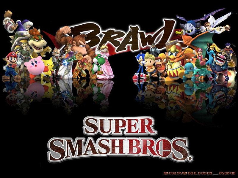 sign, Super Smash Bros. Brawl, multi colored, digital composite, capital letter, western script, super, male likeness, still life, screenshot, communication