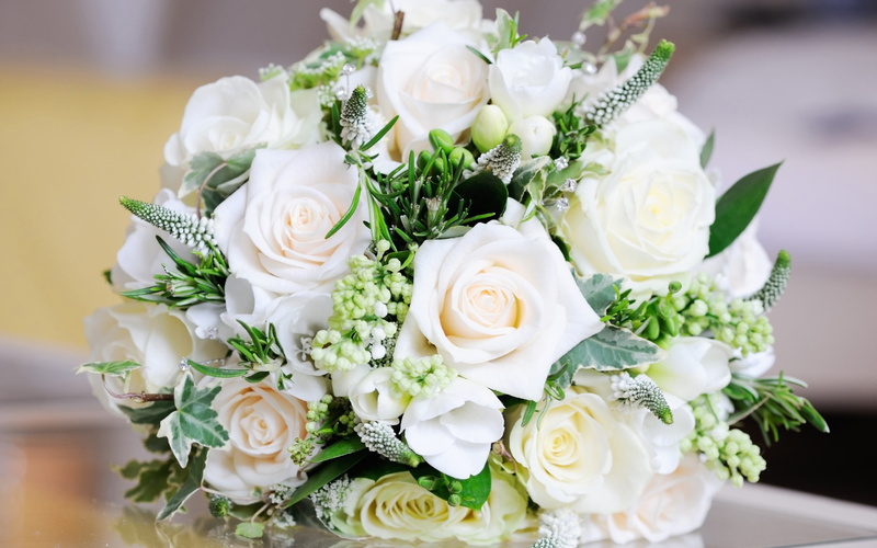Bouquet, White, Flowers, Rose, 2K, Leaves