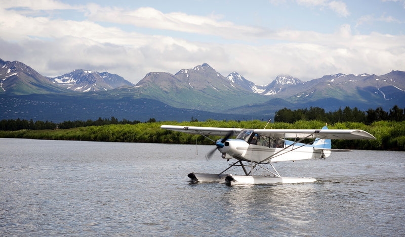 clouds, seaplane, landscape, on the water, 4K, mountains, river