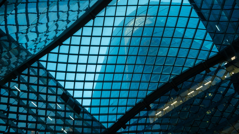 indoors, glass - material, convention center, full frame, design, architecture, transportation, no people, triangle, grid, grill, skylight, moscow, building
