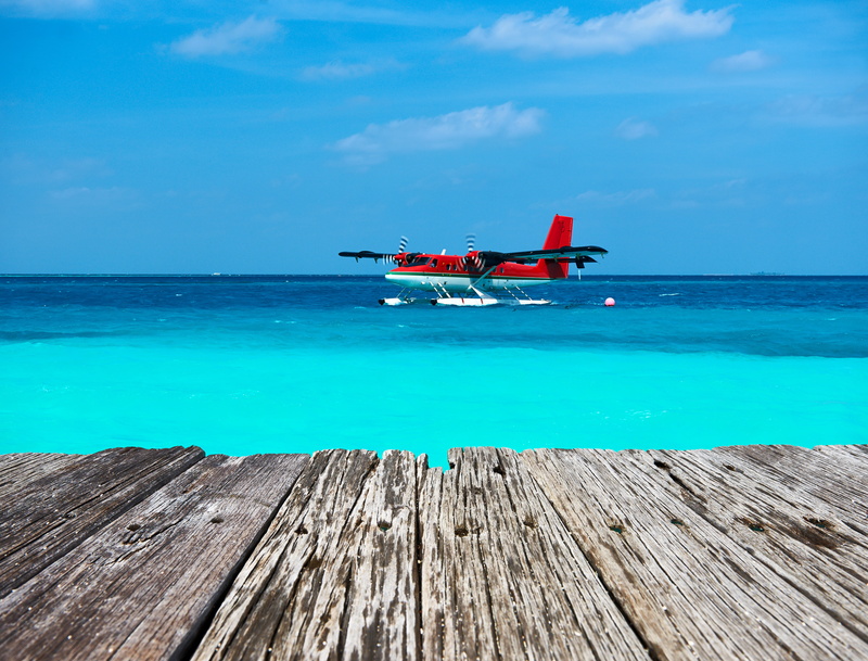 horizon, 4K, the sun, the sky, seaplane, sea