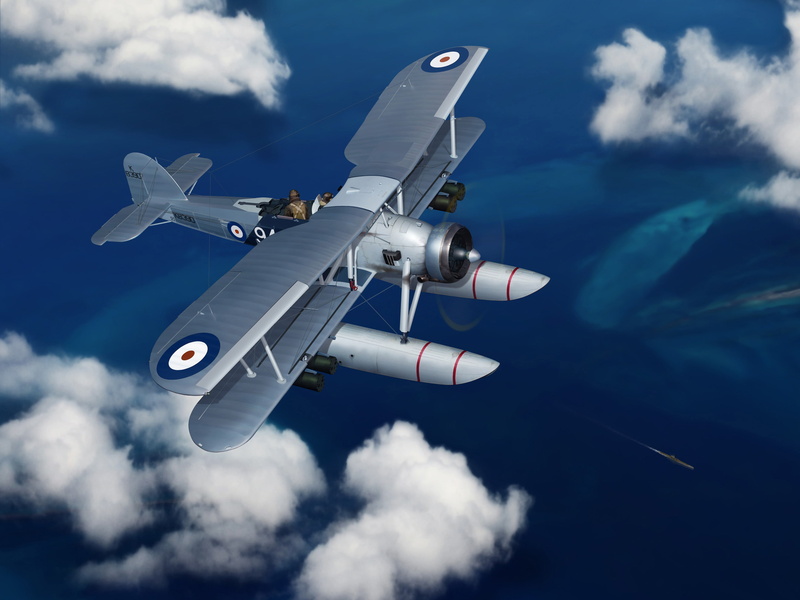 Fairey Swordfish, seaplane, WW2., 2K, British, the plane, bomber, art, torpedo