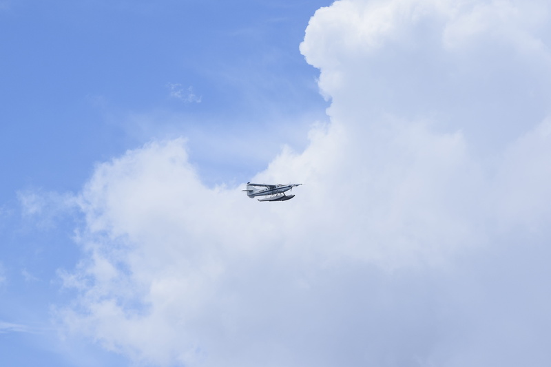 cloud - sky, mode of transportation, daylight, on the move, day, fighter plane, blue, aircraft, 5K, airplane, clouds, flying, seaplane, no people, air vehicle