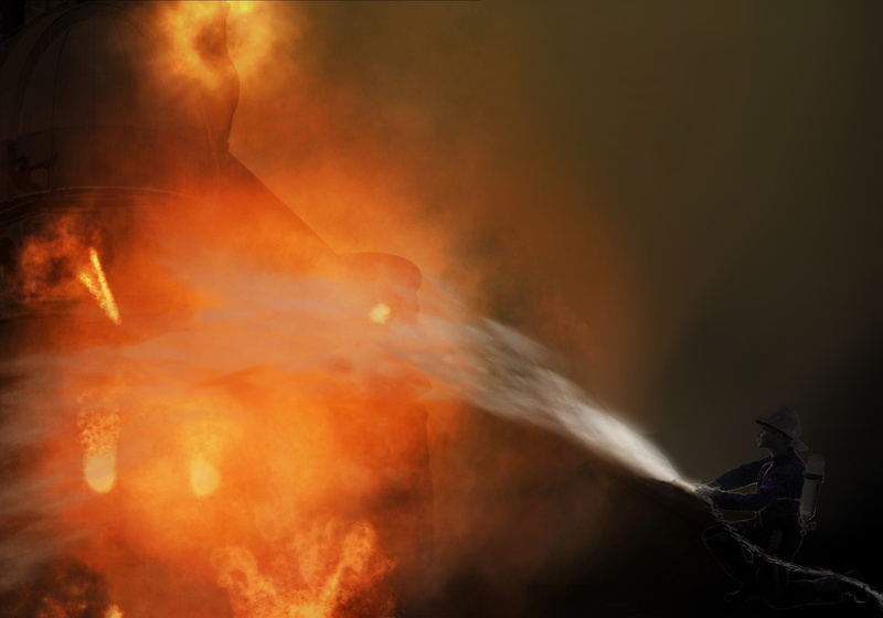 environment, water, destruction, fire fighter, motion, warning sign, rescue workers, heat - temperature, Heat, power in nature, explosion, night, smoke