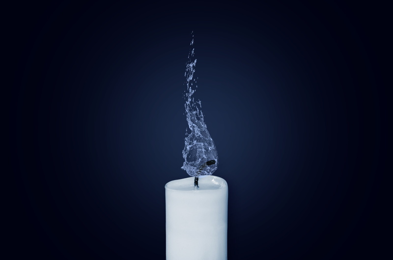 studio shot, smoke - physical structure, deleted, candle, nature, fire, white color, burn, 4K, water, environment, blue, copy space, mood, wax candle