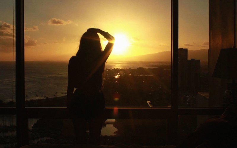 cityscape, architecture, outdoors, nature, building exterior, watching, adult, girl, contemplation, built structure, sky, orange color, sunset, 4K, standing