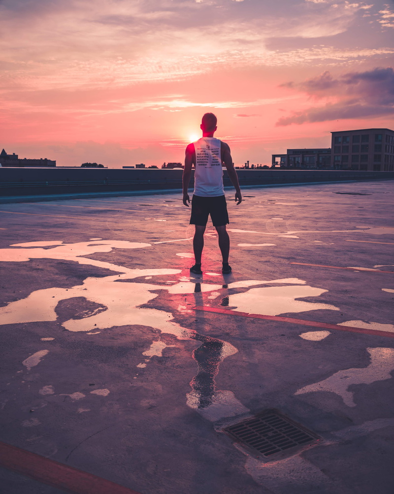 sun, buildings, hour, golden hour, cloud, light, sunny, large, flare, one Person, life, running, sport, jogging, bright, golden, people, calm, orange, sea