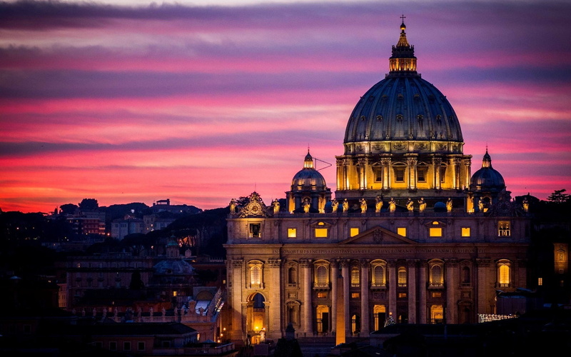 city, vatican, cathedral, peter 039 s, architecture, 1080P, sky, rome, night