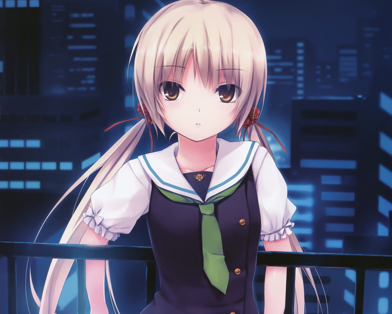 brown, 1080P, long, worlds, twintails, blonde, miyagawa, miyako, hair, night, end, eyes, world 039 s, coffee kizoku, seifuku