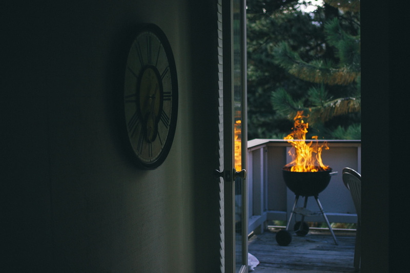 indoors, transparent, cookout, heat - temperature, 1080P, tree, food and drink, grill, window, burning, glass - material, no people, bbq, barbecue, deck