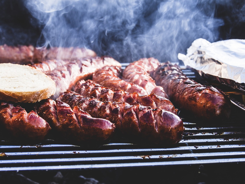 sausage, preparing food, healthy eating, heat - temperature, barbecue, indoors, grilled, barbecue grill, preparation, steel, gray, ready-to-eat, delicious