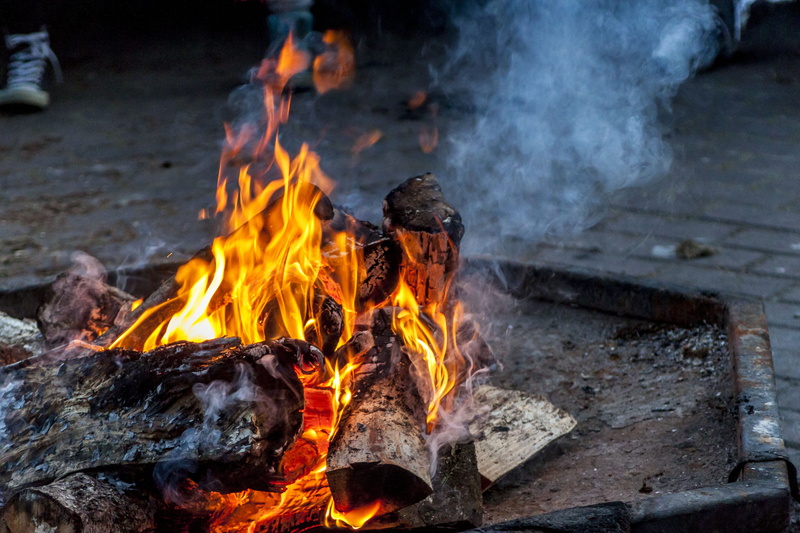 flame, 4K, nature, motion, fireplace, no people, outdoor, glowing, warmth, wood - material, ash, smoke - physical structure, daytime, fire, campfire, pit