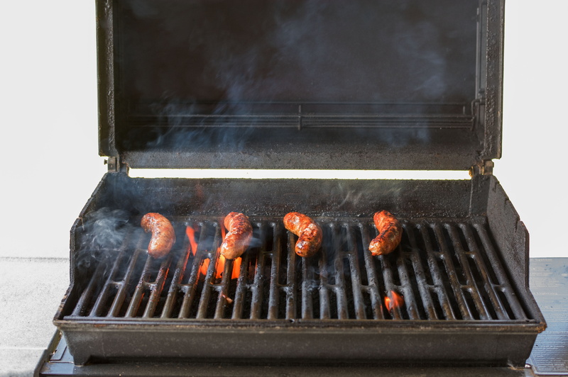 sausage, no people, preparing food, day, preparation, food, bratwurst, heat - temperature, grill, burning, smoke - physical structure, 5K, grilled, freshness