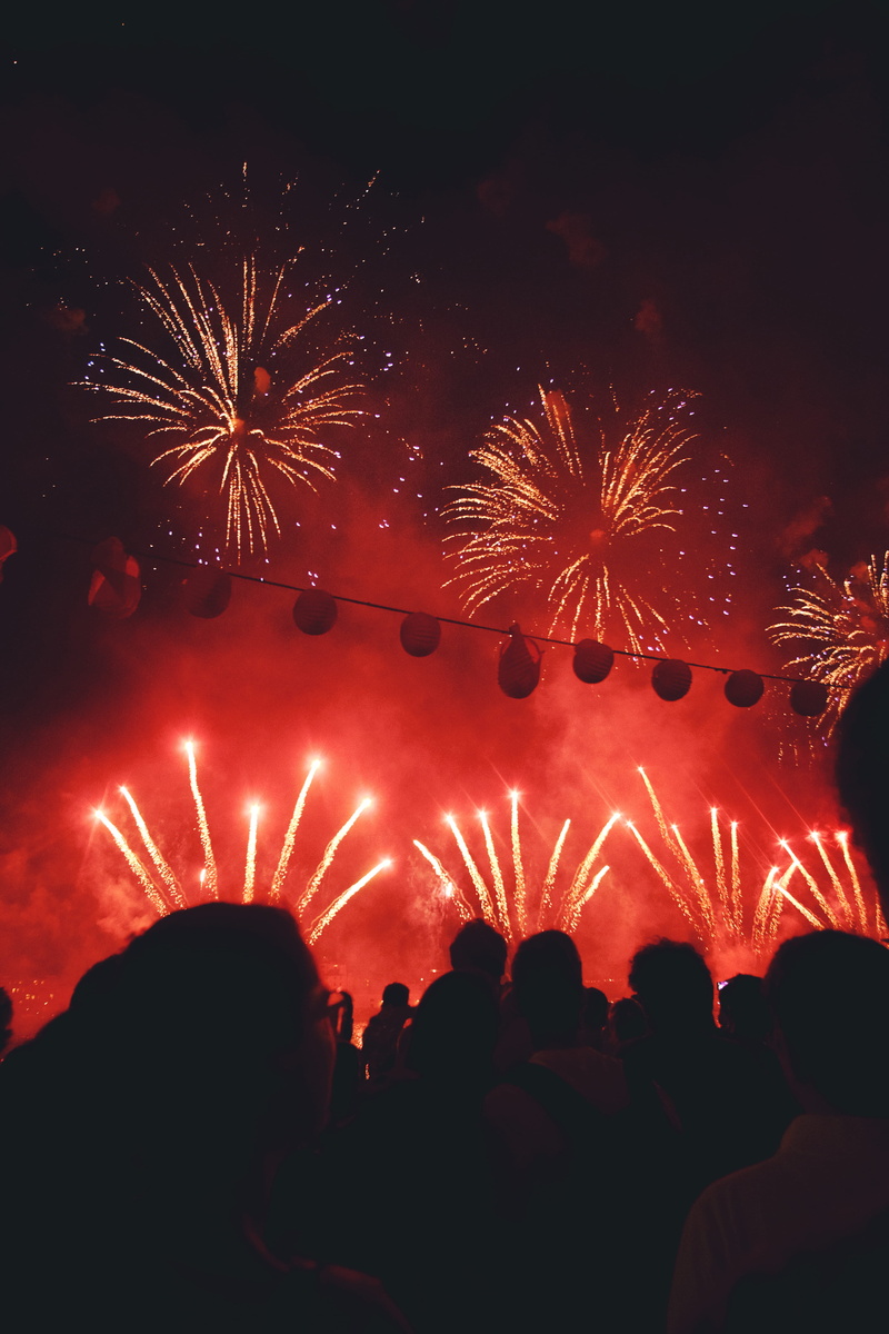 group of people, travel, view, people, venice, event, red, sky, watching, sparks, night sky, long exposure, large group of people, illuminated, glowing