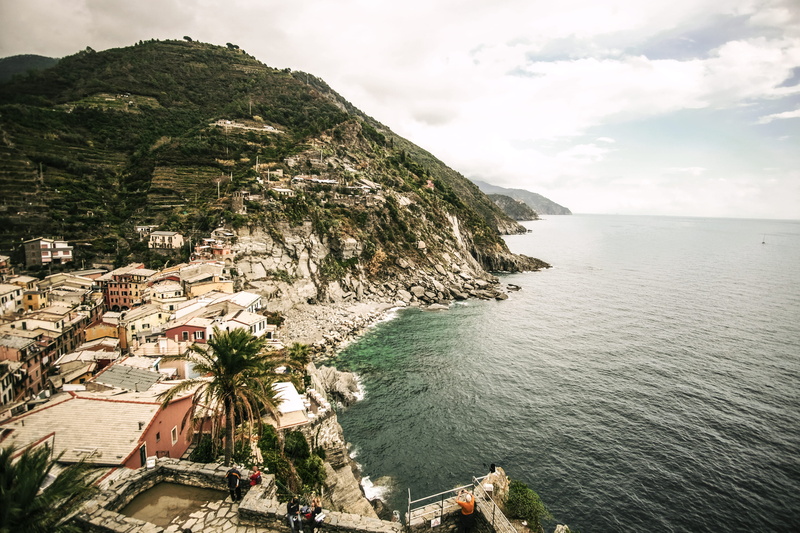 body, no people, beauty in nature, view, cloud, rock - object, tranquility, daytime, near, town, cinqueterre, building exterior, rocky coastline, houses