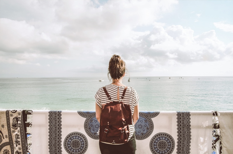 outdoors, nature, shirt, horizon, 4K, sky, woman, casual clothing, ocean, xt10, scenics - nature, clouds, lifestyles, rear view, front, rucksack, italy
