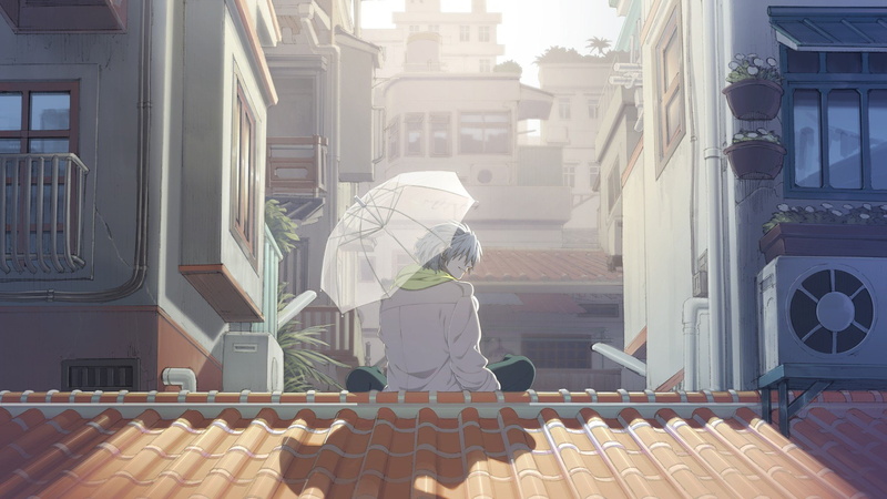 dramatical, murder, dmmd, sun, scarfs, light, umbrellas, guy, cityscapes, rooftops, 1080P, clear