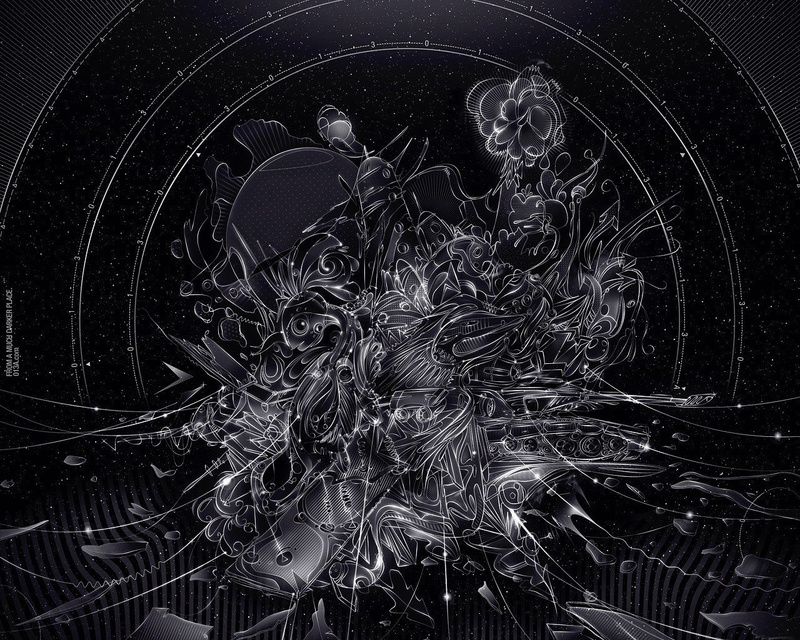 3D, Psychedelic, white, wallapaper, Dark, black, digital, CGI, Abstract, Black and White, 720P, Artistic