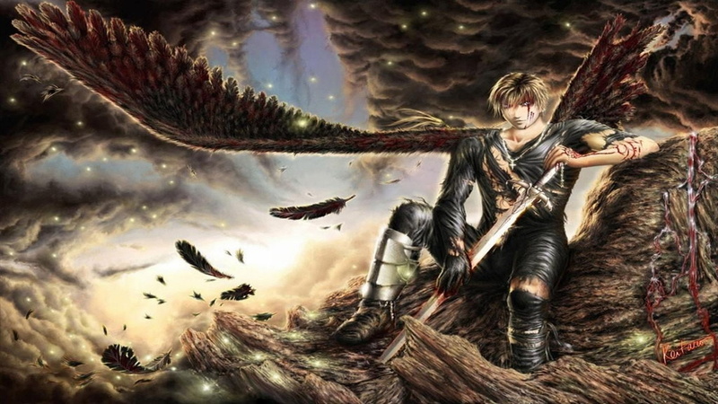 holding, man, 1080P, sword, Angel Warrior, Fantasy, wallapaper, digital