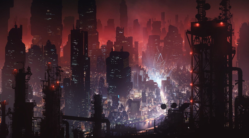 night, Tarmo Juhola, 1080P, digital art, city, futuristic, cyberpunk, city lights