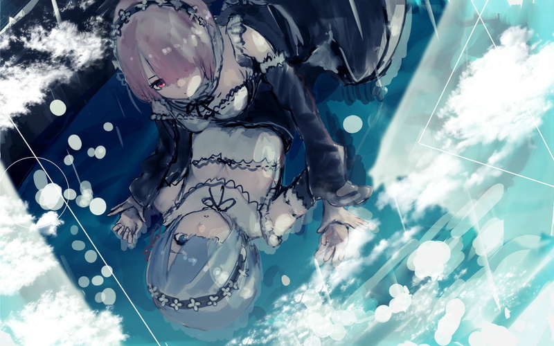 Rem (Re: Zero), anime, blue eyes, Re:Zero Kara Hajimeru Isekai Seikatsu, 2D, pink eyes, artwork, 720P, digital art, anime girls, underboob, bikini, cleavage