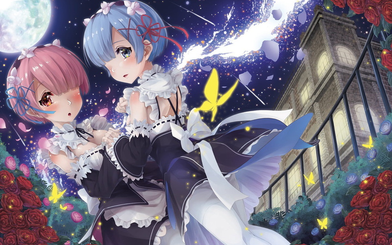 2D, artwork, underboob, 720P, pink eyes, Re:Zero Kara Hajimeru Isekai Seikatsu, Rem (Re: Zero), cleavage, bikini, digital art, anime, blue eyes, anime