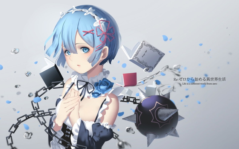 2D, blue eyes, digital art, Rem (Re: Zero), cleavage, artwork, underboob, anime, 720P, anime girls, Re:Zero Kara Hajimeru Isekai Seikatsu, bikini, pink
