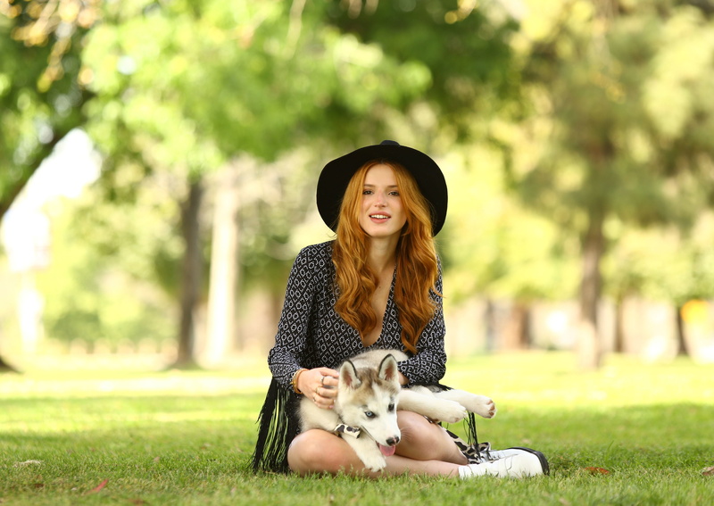 park, actress, husky, thorne, dog, 2K, brown, syberian, Bella Thorne, bella, girl