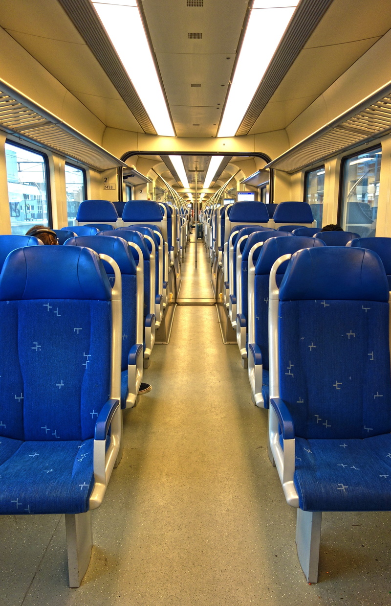 train interior, nederlandse spoorwegen, aisle, airplane, railway, public transport, seat, indoors, illuminated, sprinter, transport, 4K, public transportation