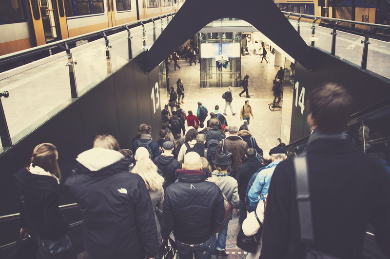 transport, crowd, real people, building exterior, ns, public, stairs, commute, trains, 4K, city life, lifestyles, rear view, station, large group of people