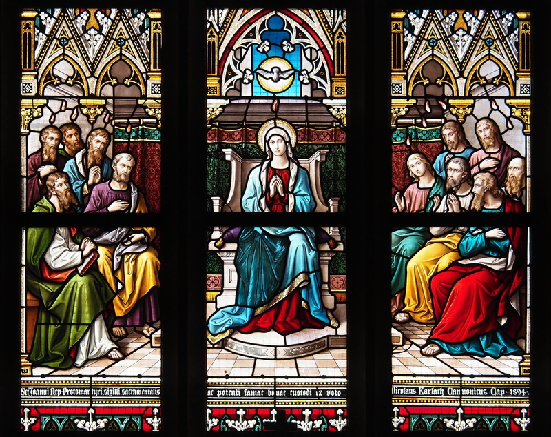 multi colored, male likeness, the apostles, the virgin mary, place of worship, female likeness, creativity, stained-glass windows, window, glass, building