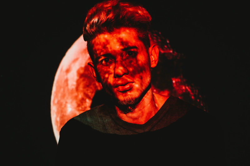 photography, studio shot, night life, black background, one person, evil, person, man, dj, portrait, face, club, 5K, black, young men, indoors, front view