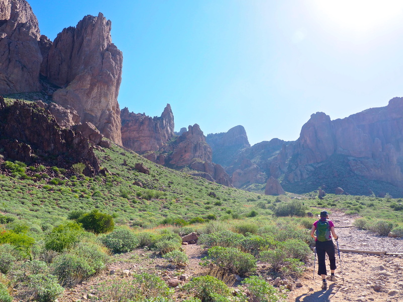 leisure activity, superstition mountains, adventure, 4K, scenics - nature, lifestyles, rock, sky, mountain, nature, beauty in nature, desert, walking