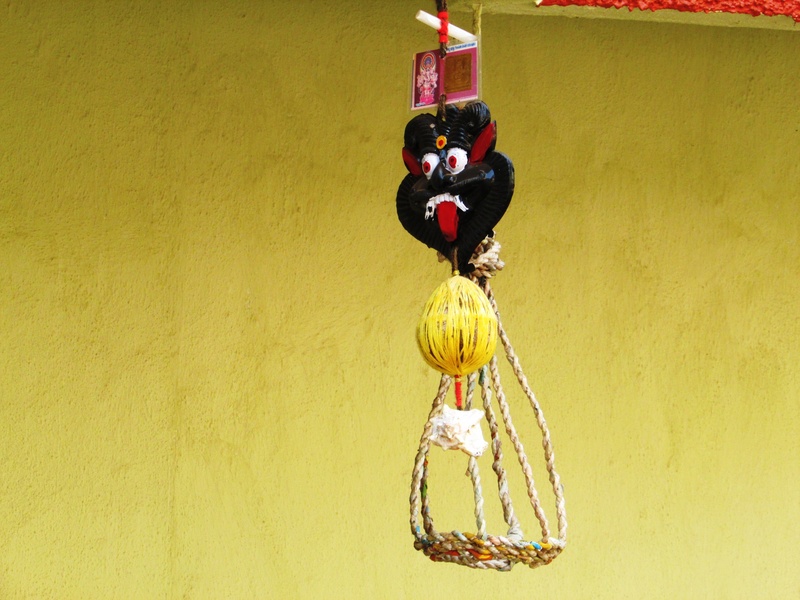 mask, yellow, no people, ward off, architecture, craft, india, representation, decoration, day, evil, creativity, nature, hanging, doll, outdoors, 2K