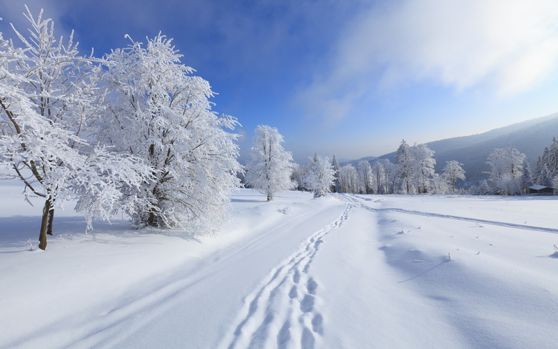 snow, steps, white snow, background, snow landscape, 2K