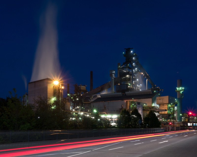 sky, steel production, street, night, smoke, brown, steel, city, hut, no people, road, lens flare, illuminated, steel mill, night photograph, built structure