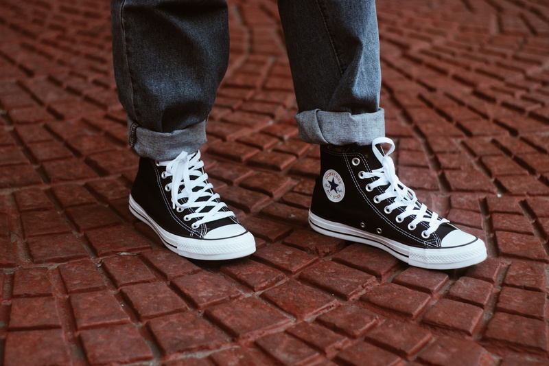 wearing, shoe, lifestyles, black, cons, real people, people, low section, human body part, pair, sneaker, star, 4K, converse, human leg, human limb, foot