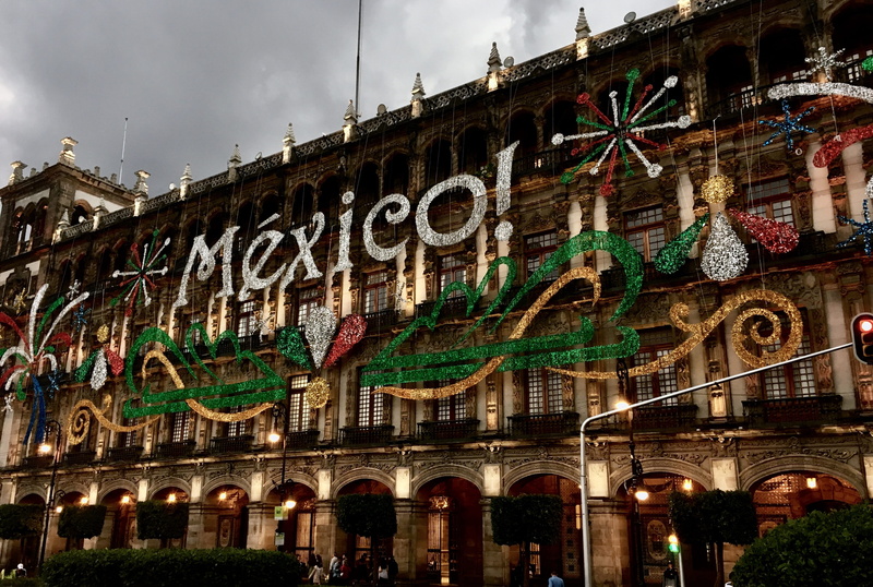 cloud - sky, city, decor, text, built structure, low angle view, history, 4K, architecture, sky, mexico, tourism, day, mexico city, christmas, government palace