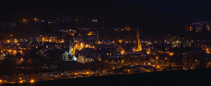 residential district, city life, architecture, nightlife, outdoors, high angle view, scotland, city, travel destinations, range, dynamic, night, sky, built structure