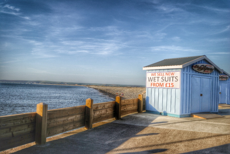 built structure, railing, coast, western script, blue, water, nature, 4K, tranquility, beach, architecture, outdoors, England, cabin, surfing, sea, text