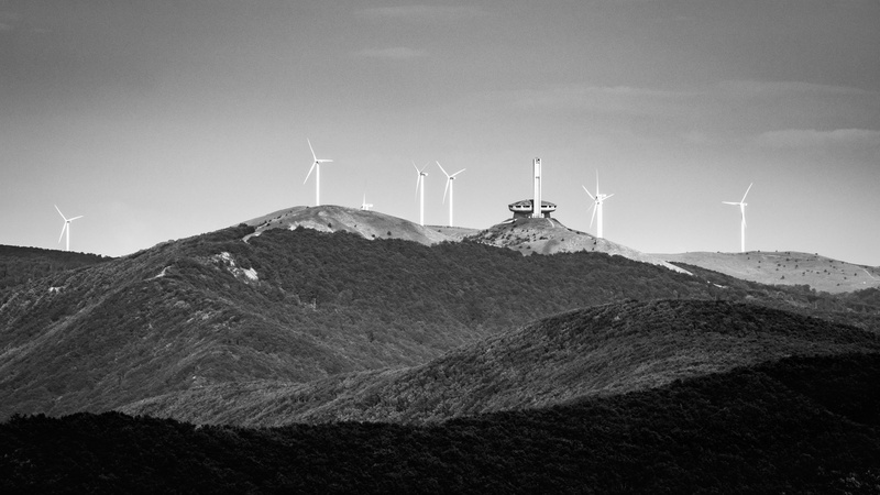 bulgaria, built structure, mountain, engine, turbine, monochrome, technology, windmill, fuel and power generation, photography, maountain, communist, environmental issues