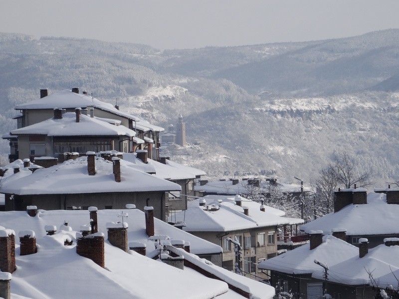 high angle view, travel destinations, veliko tarnovo, tsarevets, nature, 5K, winter, residential district, roof, cold temperature, building exterior, landscape