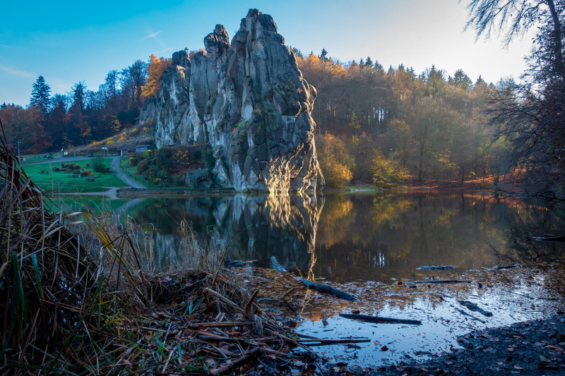 plant, water, day, externsteine, land, germany, lake, tranquility, stone formation, 2K, scenics - nature, idyllic, remote, nature, non-urban scene, tranquil scene