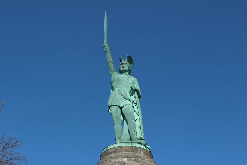 hermann memorial, Detmold, sculpture, day, female likeness, teutoburg forest, low angle view, human representation, architecture, art and craft, blue, the past